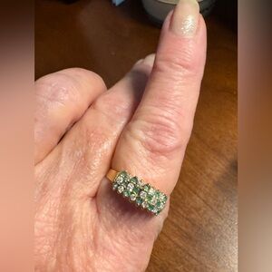 14k yellow gold Ring with stacked diamonds & emeralds.